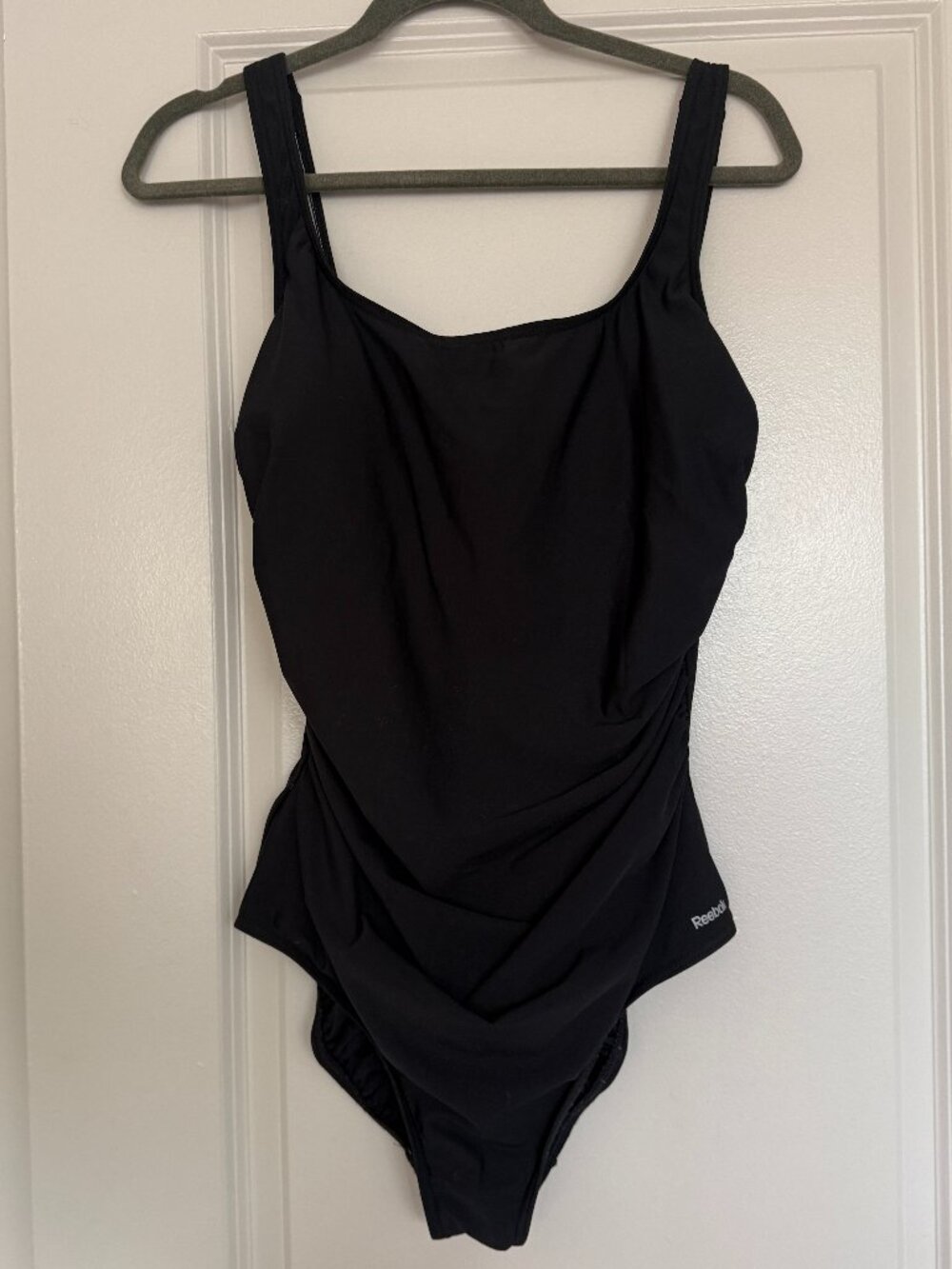 Reebok Black One-Piece Swimsuit Ruched Tummy Control Size 18